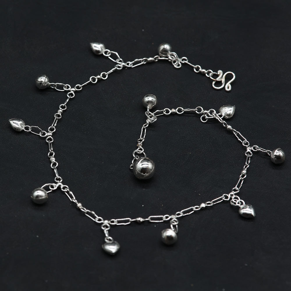 Fußkettchen Kugeln und Herzen 925 Silber Schmuck Sommer