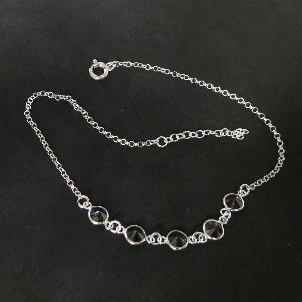 Fußkettchen 925 Silber mit schwarzen Zirkoniasteinen