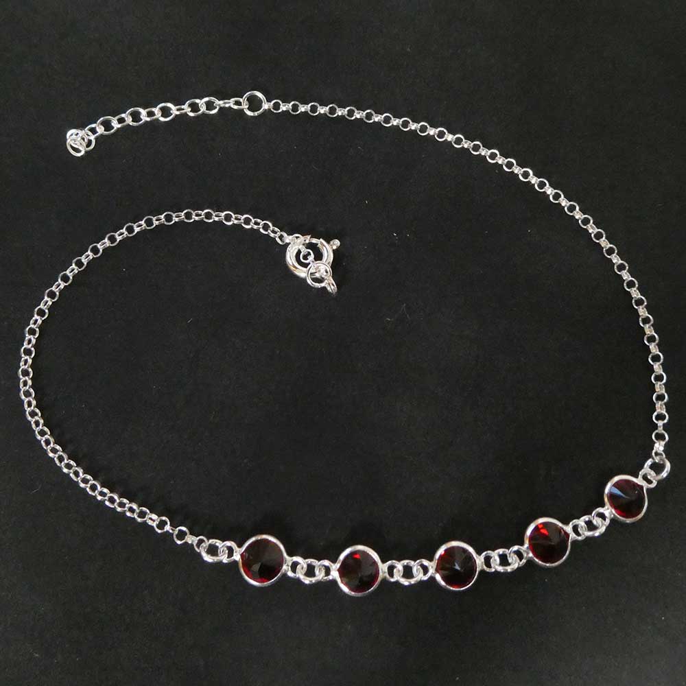Fußkette mit rotem Zirkoniastein 925 Sterlingsilber Schmuck