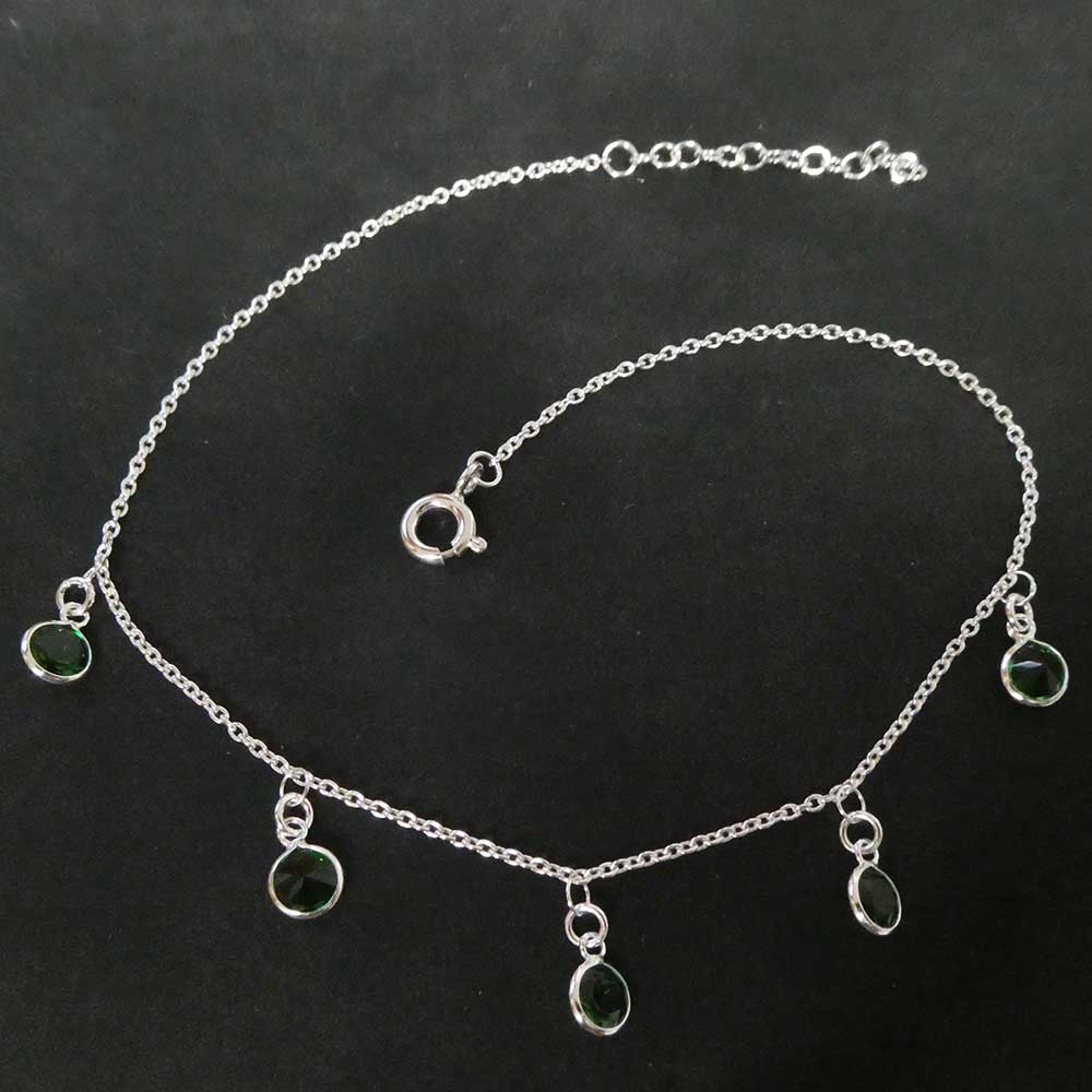 Fußkette mit grünen Zirkoniastein 925 Sterlingsilber Schmuck