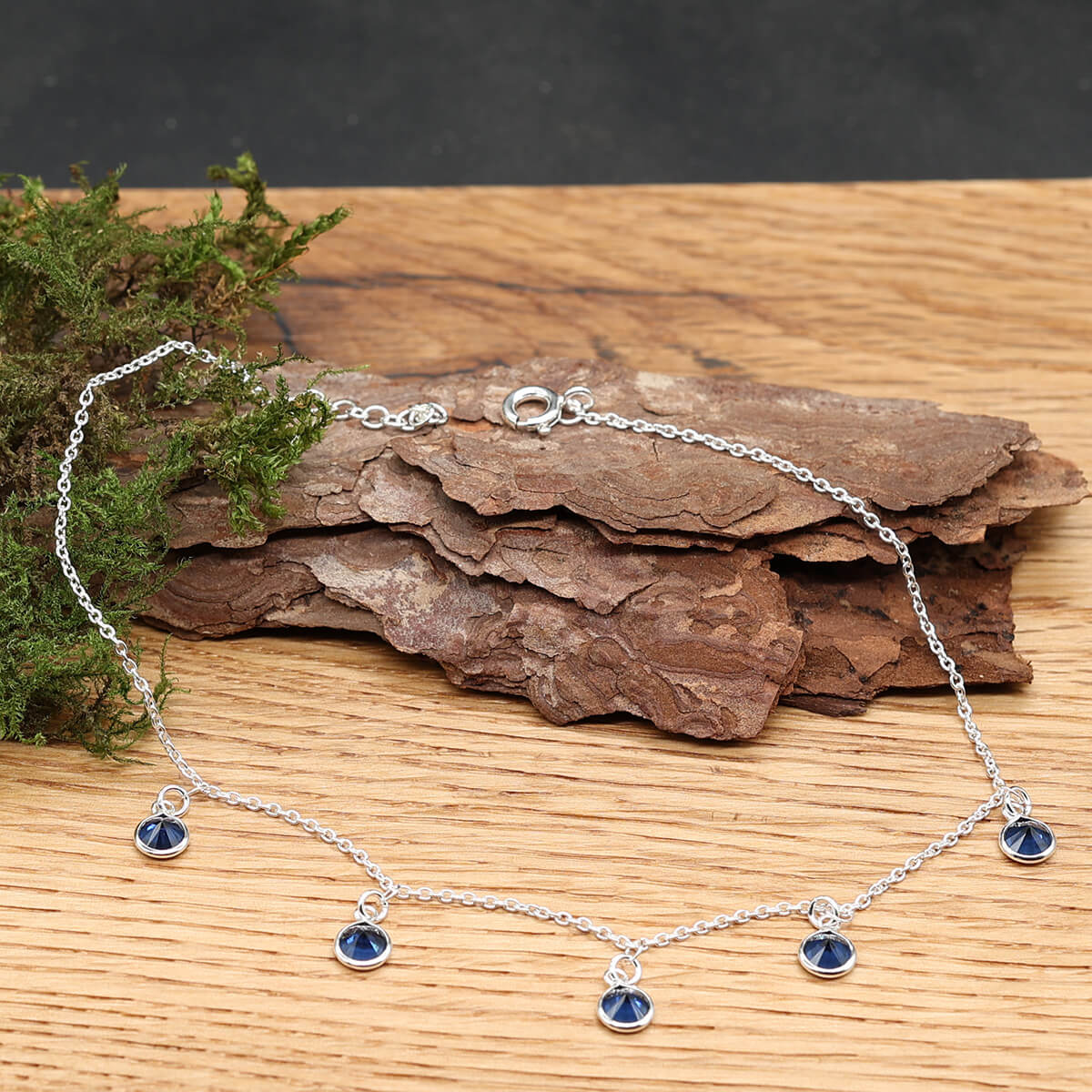 Blaue Steine Fußkettchen Kristalle 925 Silber Fuß Schmuck
