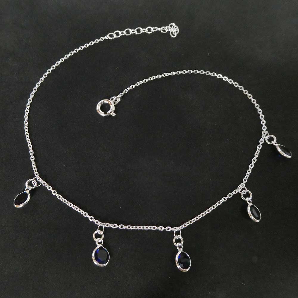 Fußkette mit blauem Zirkoniastein 925 Sterlingsilber Schmuck