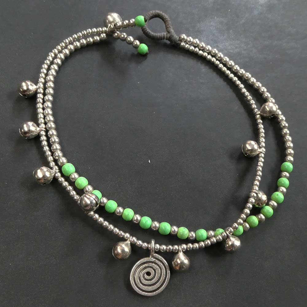 Modeschmuck Fußkettchen grün Sommer Schmuck Glasperlen ausgefallen