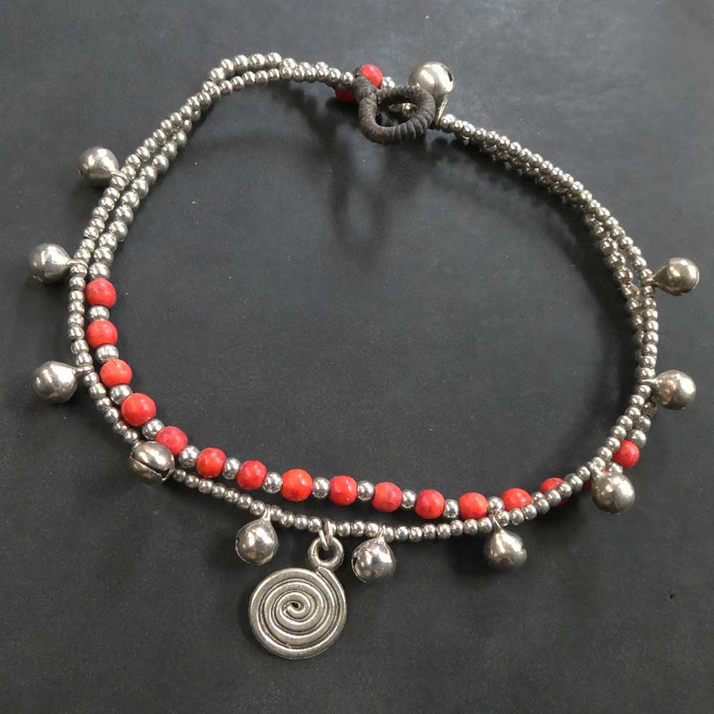 Fußkette Modeschmuck rote Glasperlen Sommer Schmuck  ausgefallen
