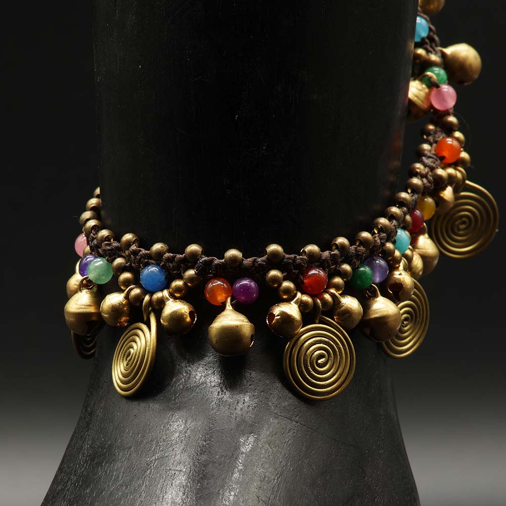 Fußkette Modeschmuck messingfarben Glasperlen Sommer Schmuck ausgefallen