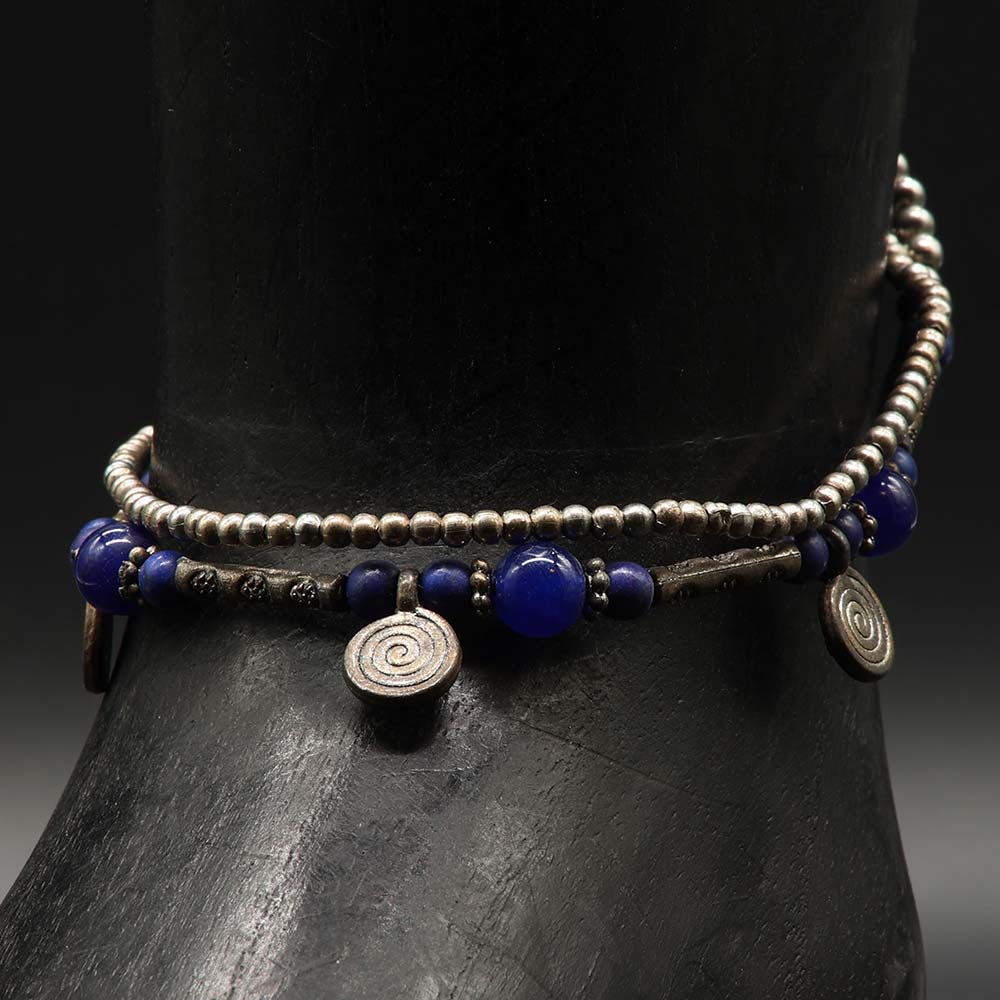 Fusskettchen Modeschmuck blaue Glasperlen Sommer Schmuck  ausgefallen