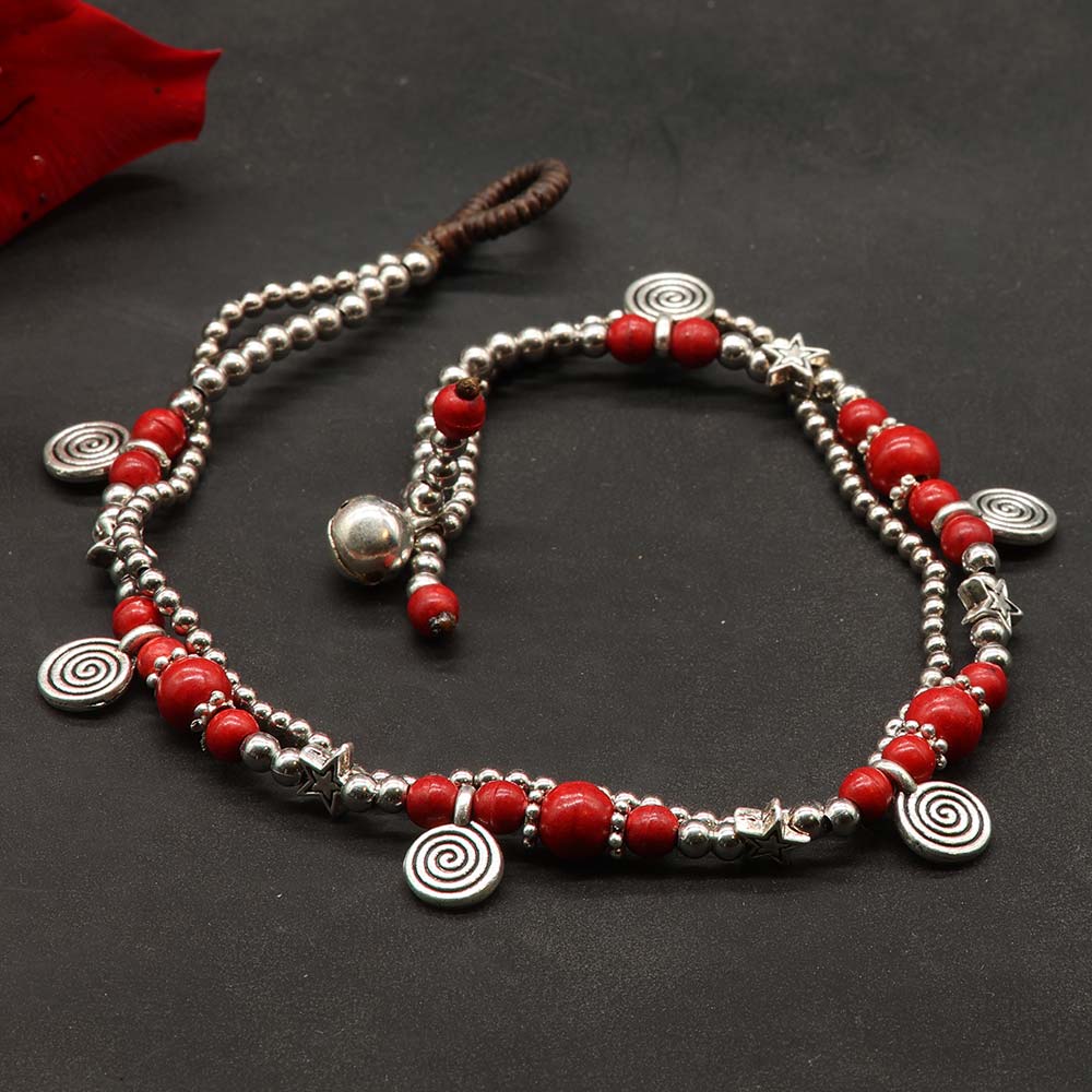 Fußkette Modeschmuck roten Glasperlen Sommer Schmuck  ausgefallen