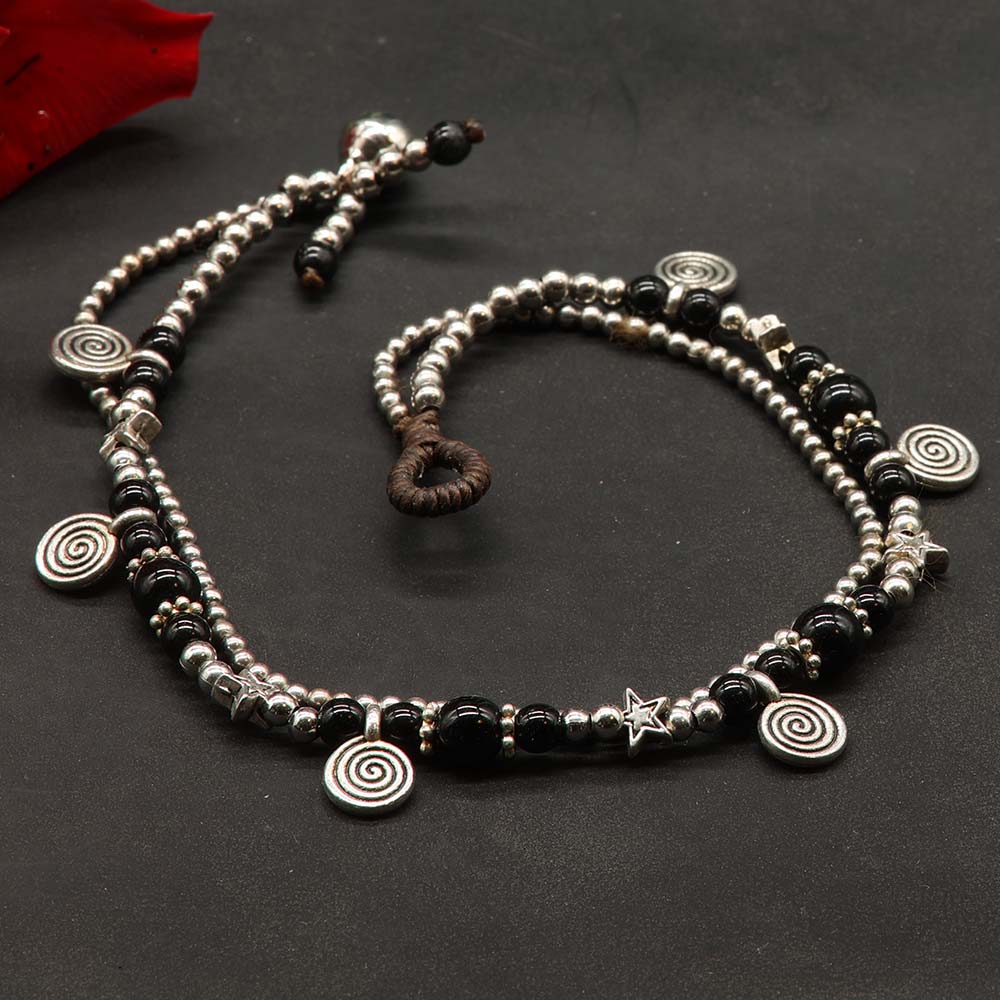 Fußkettchen Modeschmuck schwarzen Glasperlen Sommer Schmuck  ausgefallen