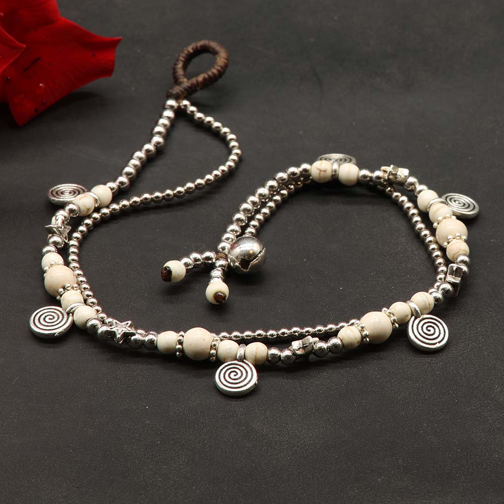 Fußkettchen Modeschmuck weißen Glasperlen Sommer Schmuck  ausgefallen