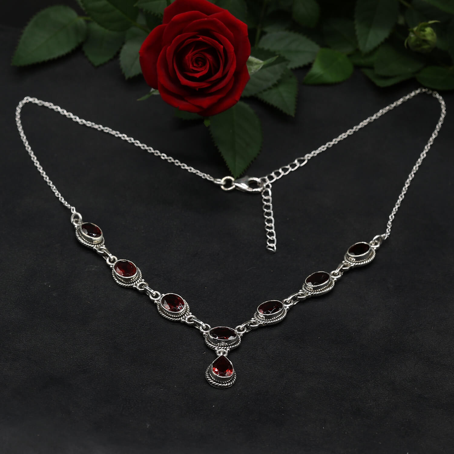 Collier Silberkette 925 Silber Edelstein Granat