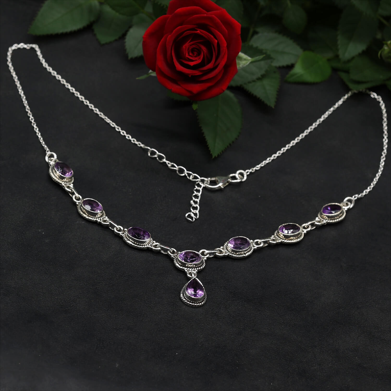 Collier Silberkette 925 Silber Edelstein Amethyst