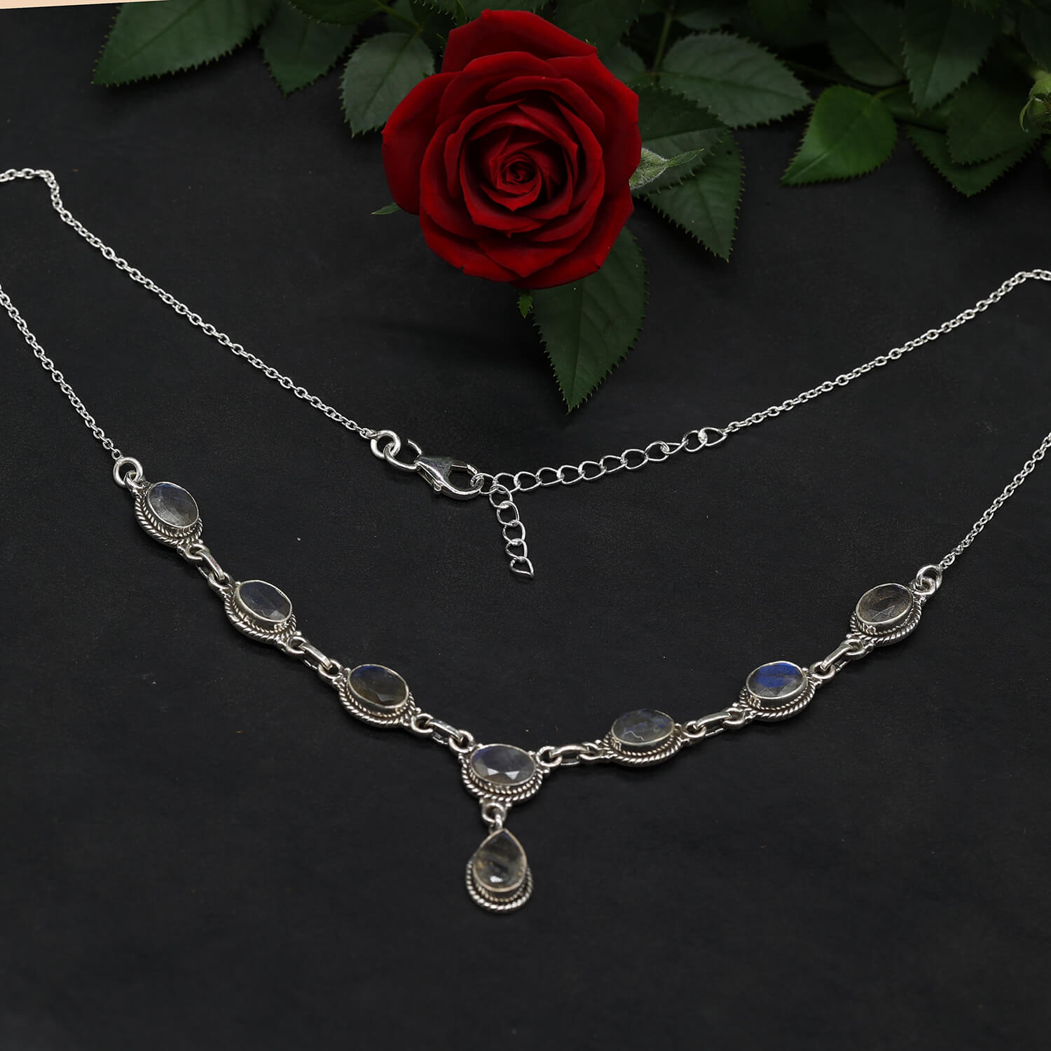 Collier Silberkette 925 Silber Edelstein Labradorit