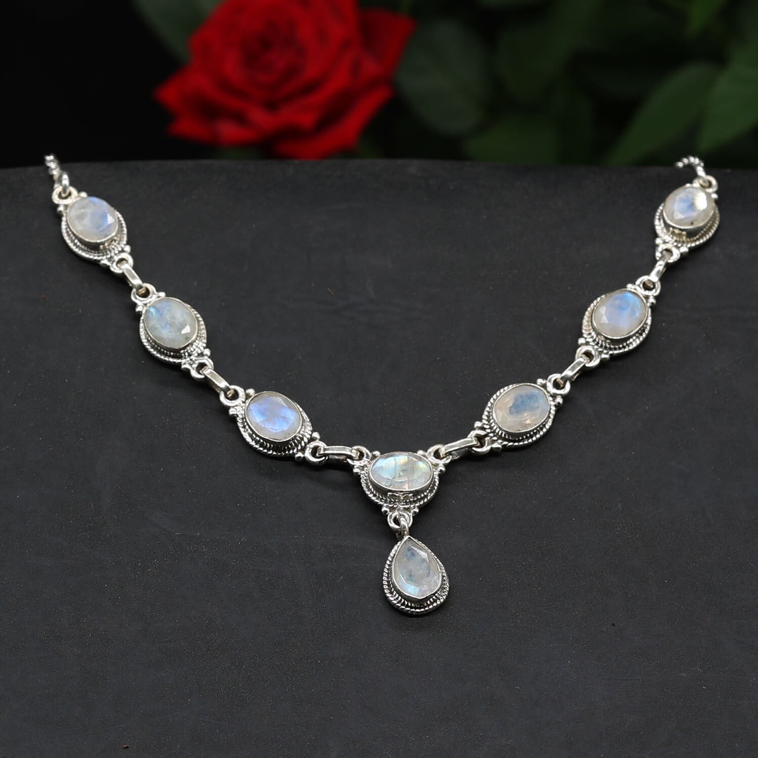 Halskette Edelstein Mondstein 925 Silber