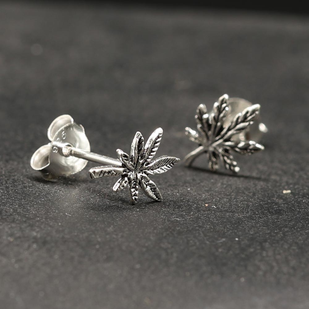 Cannabis Ohrstecker 925 Silber Ohrring Marihuana Kiffer Ohrschmuck