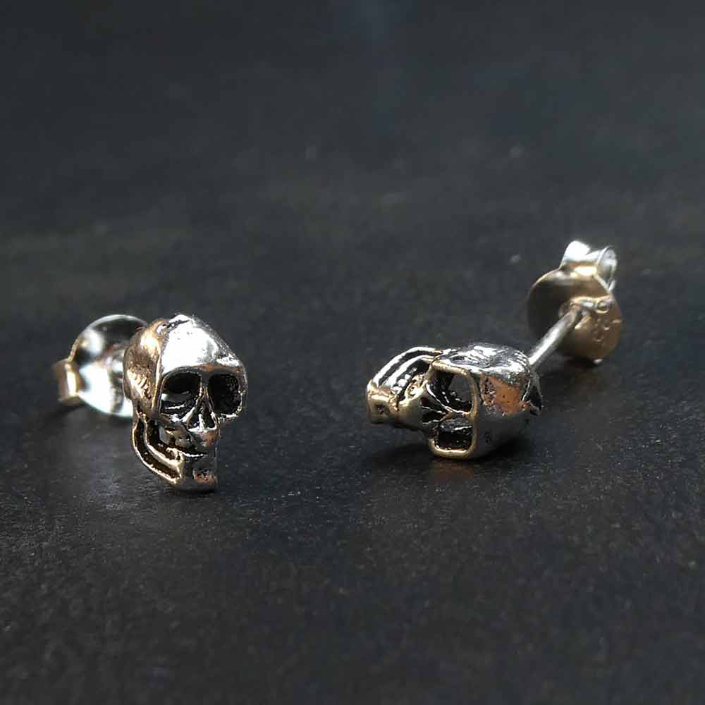 Totenkopf Ohrstecker 925 Silber Skull Ohrring Punk Gothic Stil