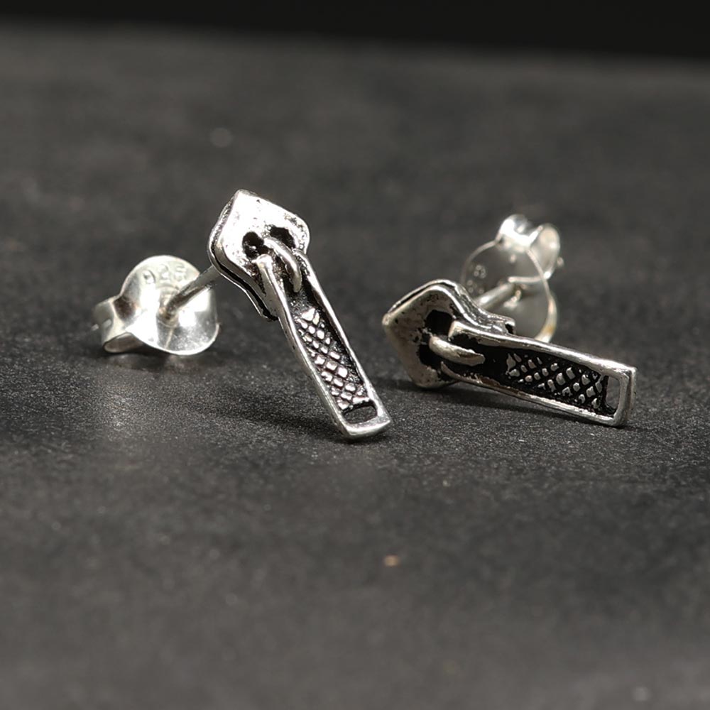 Reißverschluß Ohrring 925 Silber lustiger Ohrstecker ausgefallen Sterlingsilber