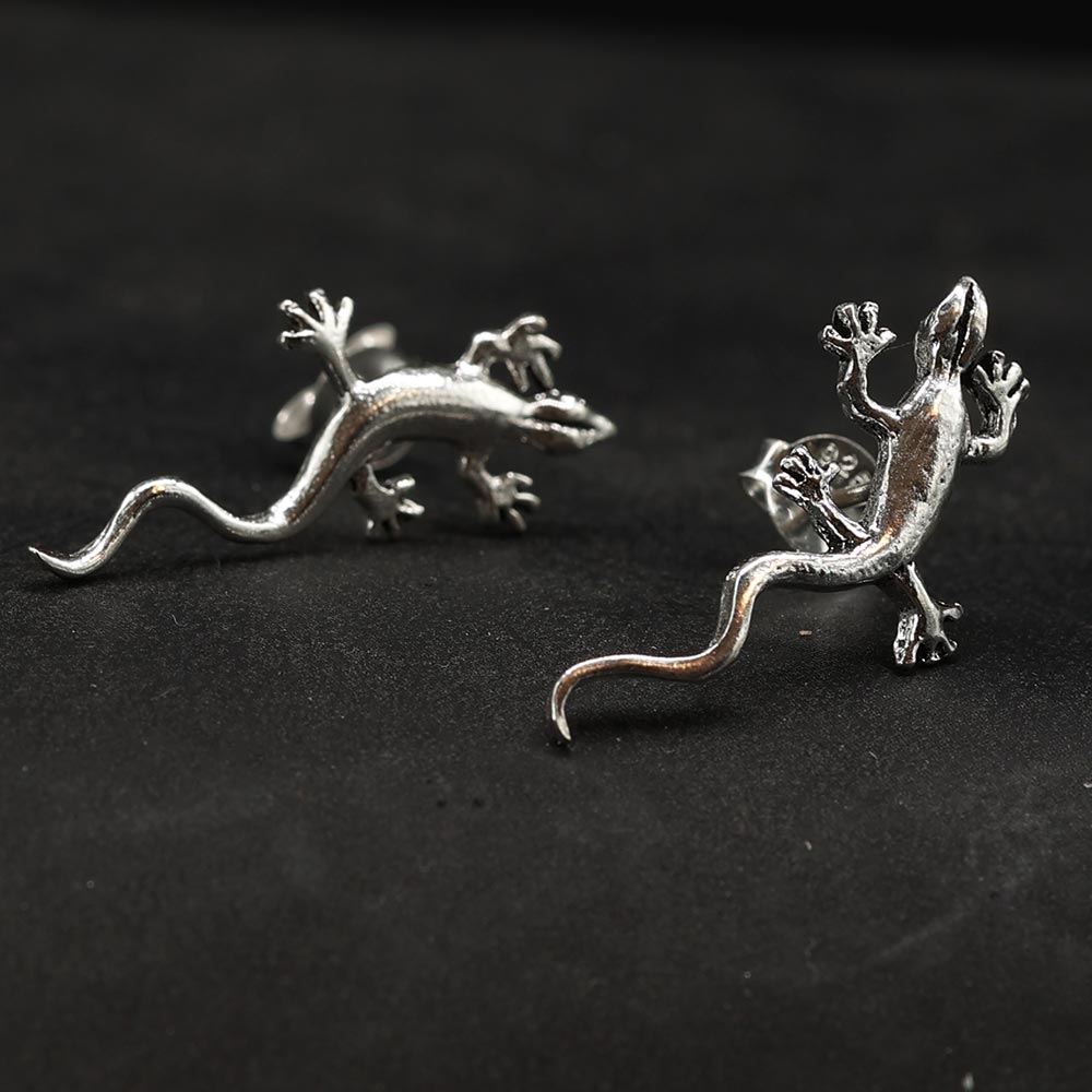 Gecko Ohrstecker 925 Silber groß auffällige Echsen Ohrringe