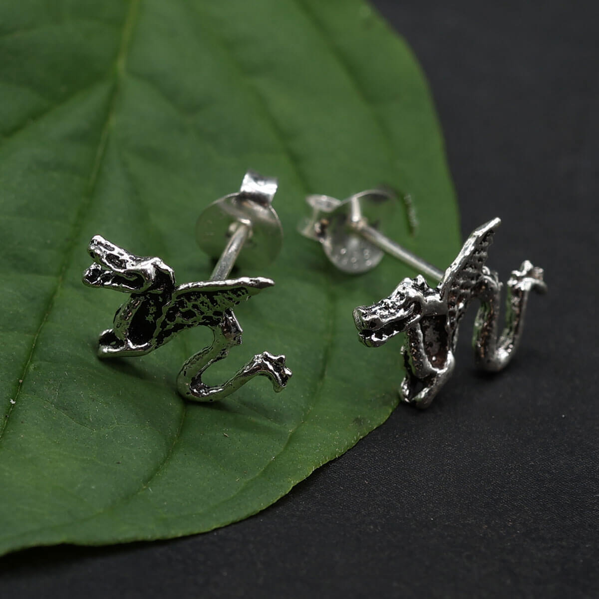 Dragon stud earrings, 925 sterling silver earrings