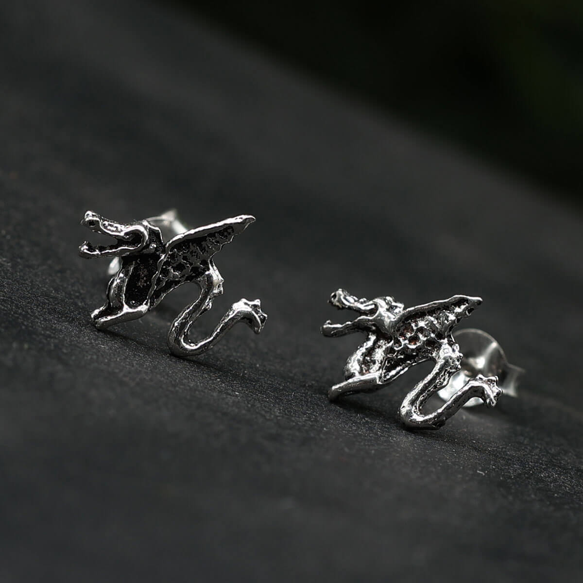 Dragon stud earrings, 925 sterling silver earrings