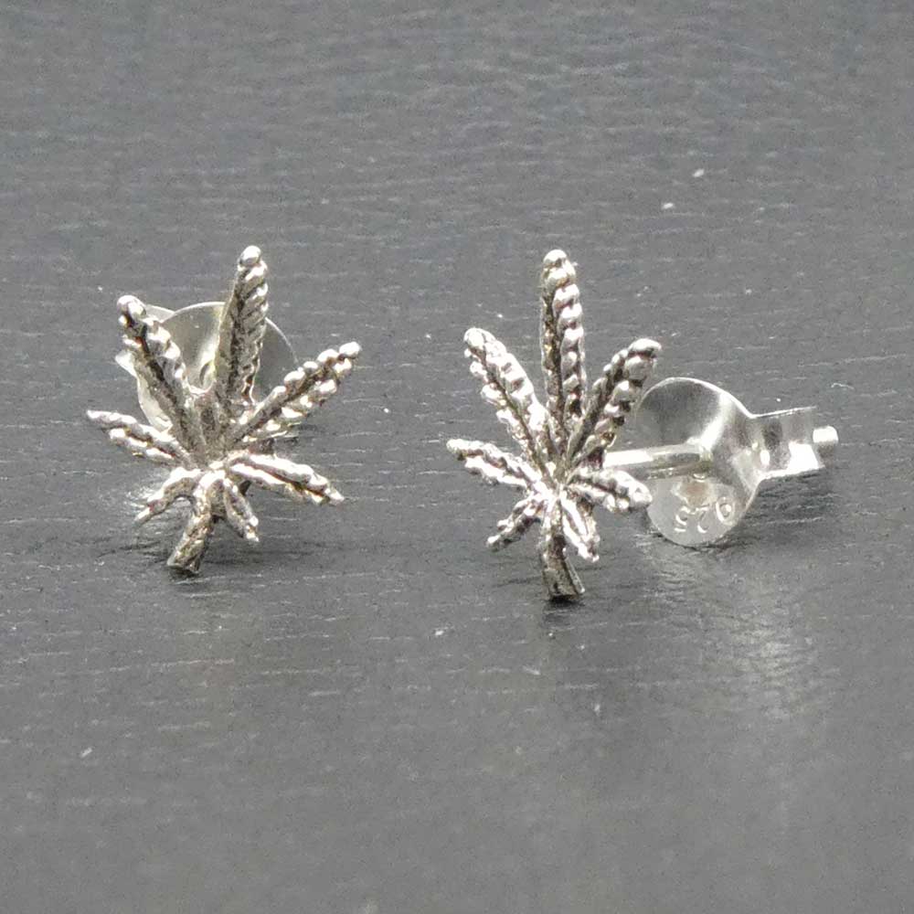 Hanfblatt Ohrstecker Silber Ohrring 925 Cannabis Schmuck 