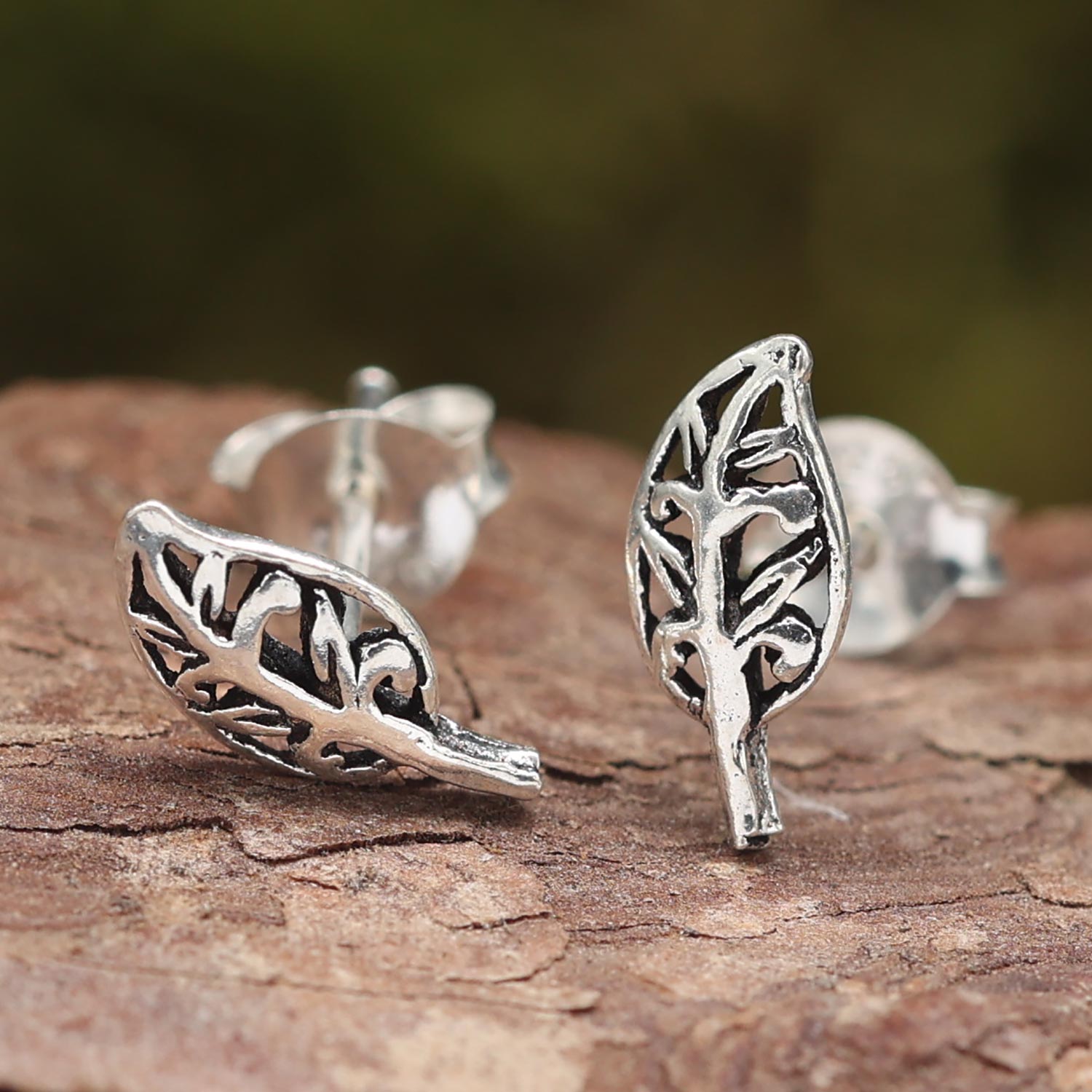 Blätter Ohrstecker ausgefallener Schmuck aus Sterlingsilber