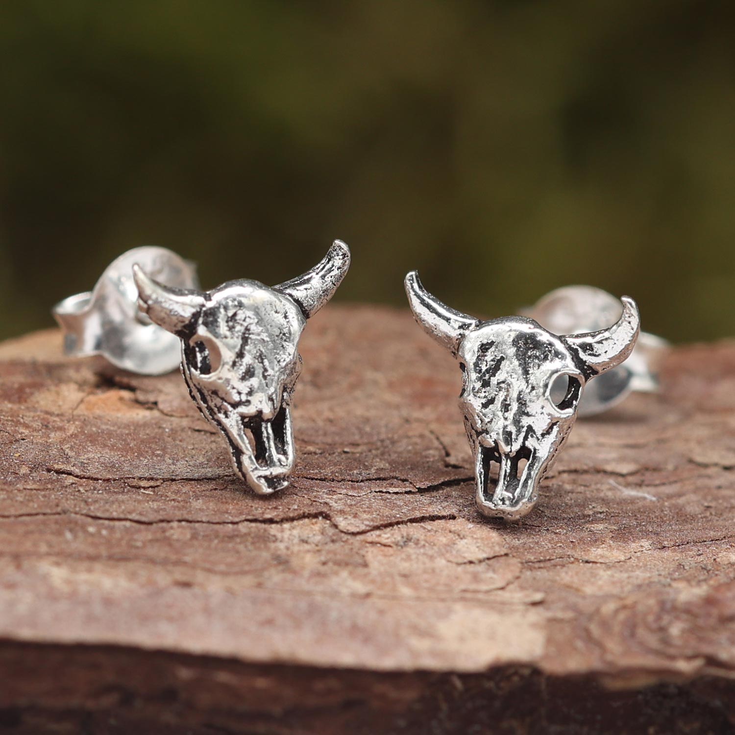 Büffel Ohrstecker ausgefallener Schmuck aus Sterlingsilber Skull