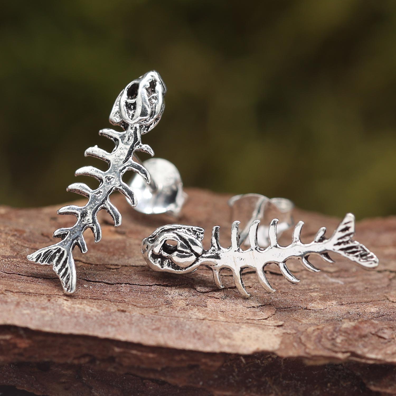 Fishbone Ohrstecker ausgefallene 925 Silber Ohrringe Fischgräte