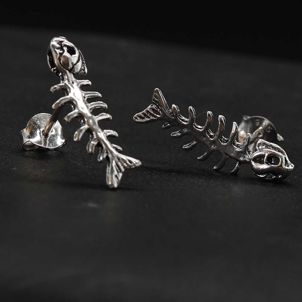 Fishbone Ohrstecker groß auffällig 925 Silber Ohrringe