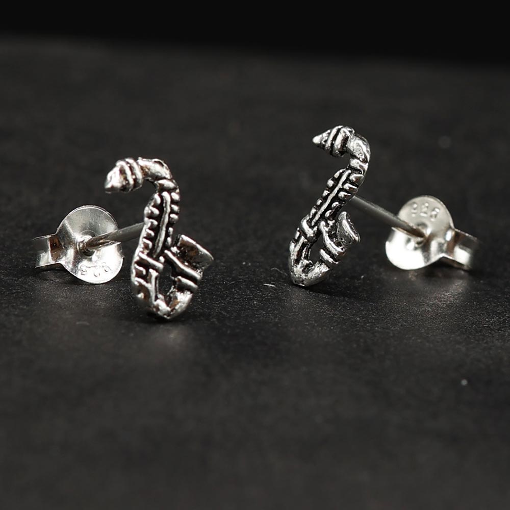 Saxophon Ohrstecker 925 Silber Ohrschmuck aus feinem Sterlingsilber