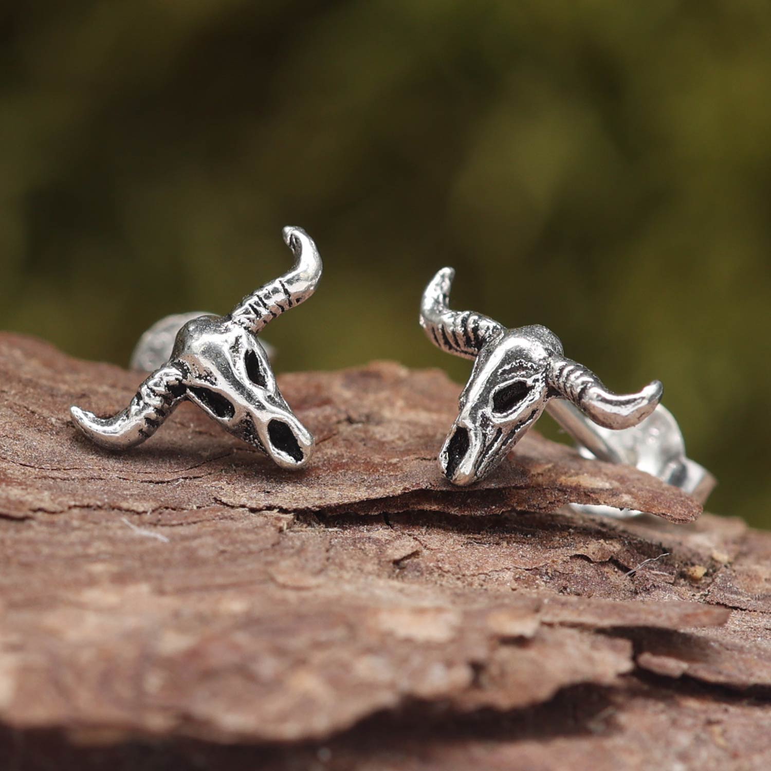 Büffelschädel Ohrstecker ausgefallener Ohrschmuck 925 Silber