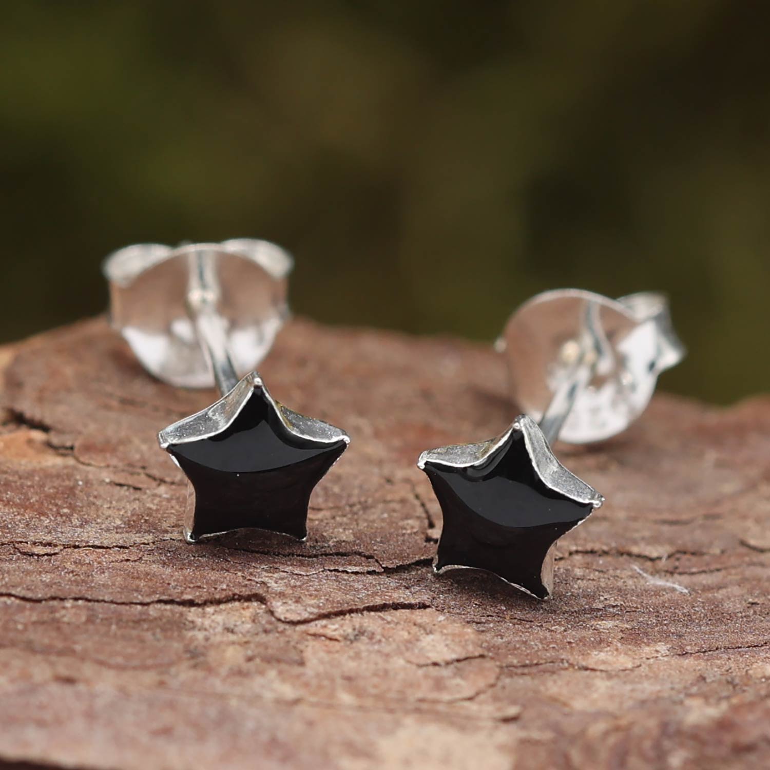 Schwarzer Stern Ohrstecker ausgefallener Ohrschmuck 925 Silber