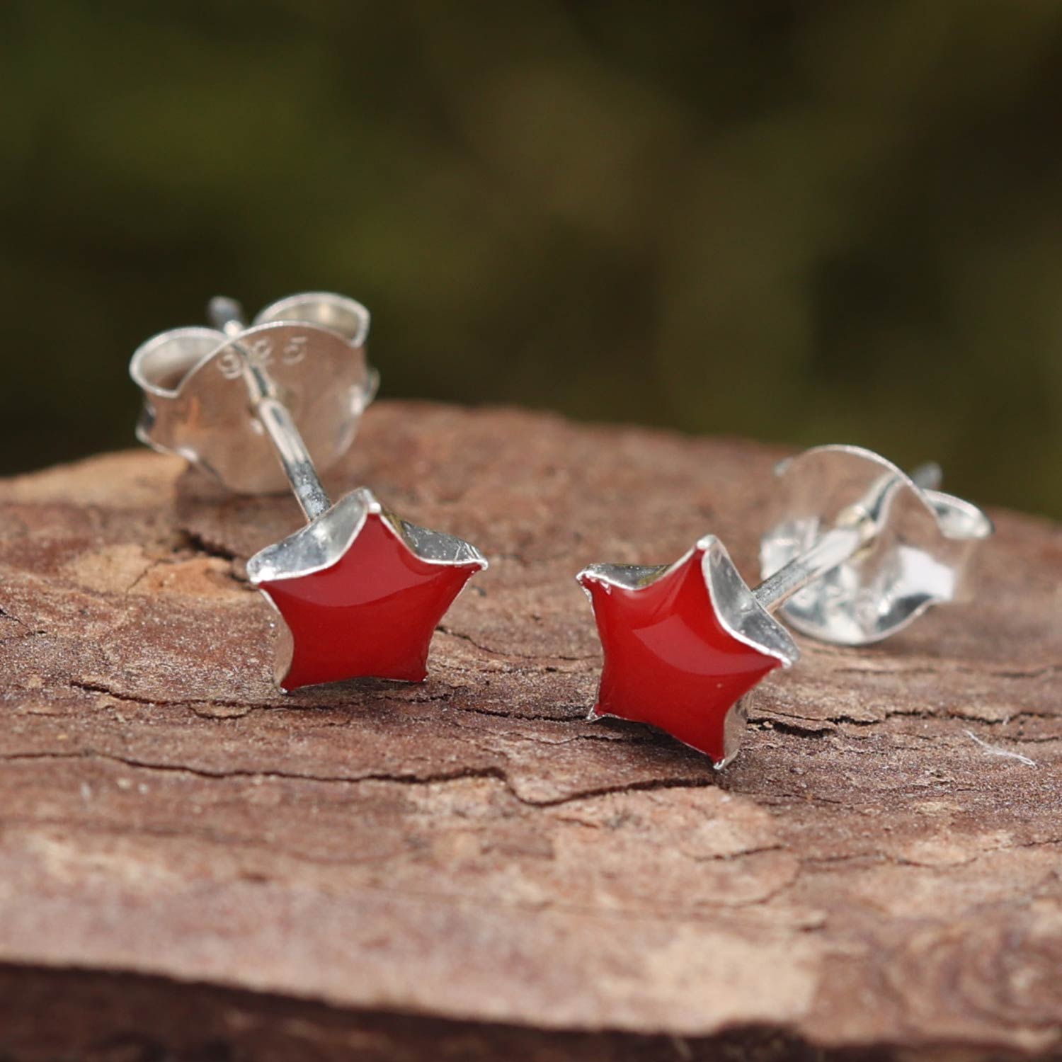 Roter Stern Ohrstecker ausgefallener Ohrschmuck 925 Silber