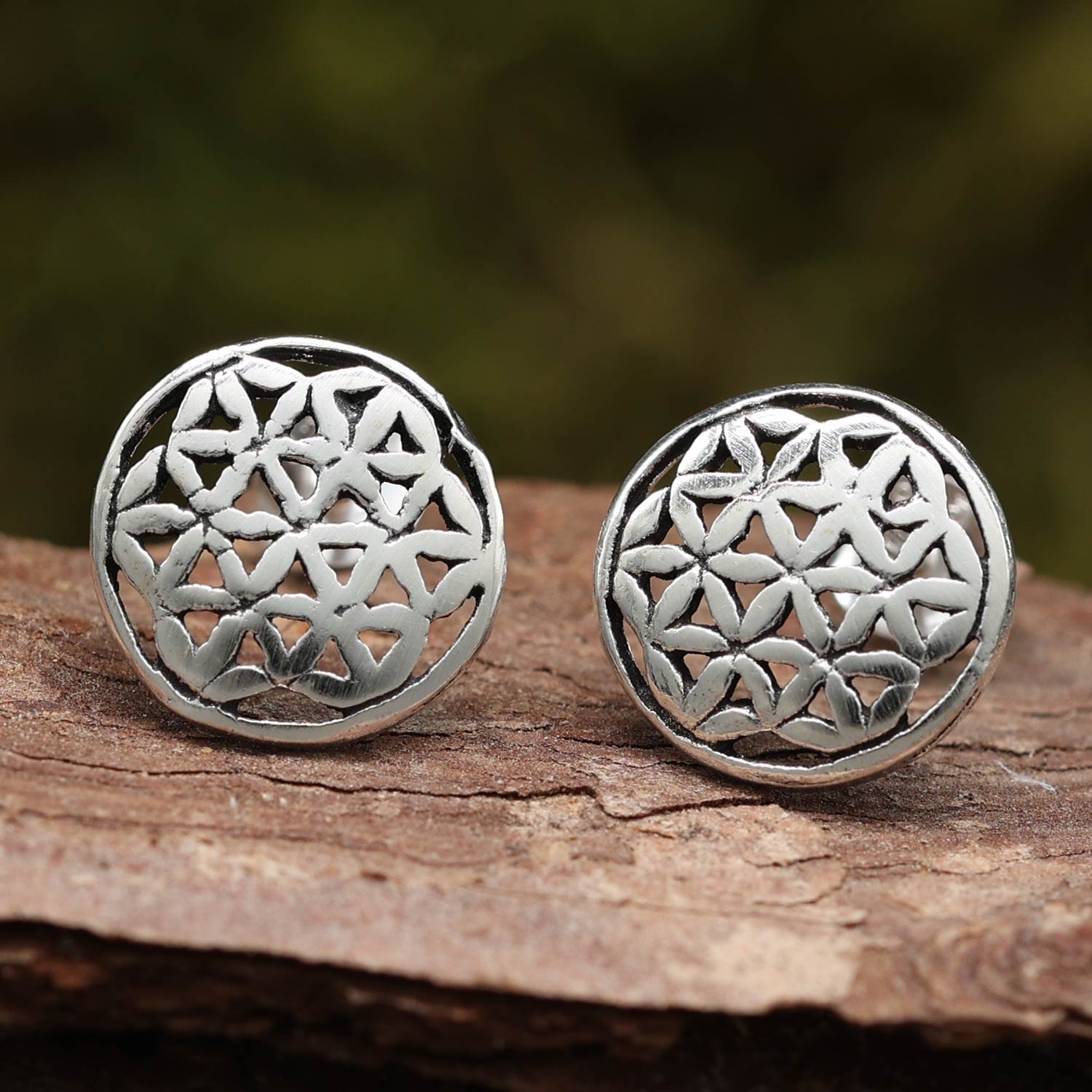 Blume des Lebens Ohrringe Silber ausgefallener Ohrstecker