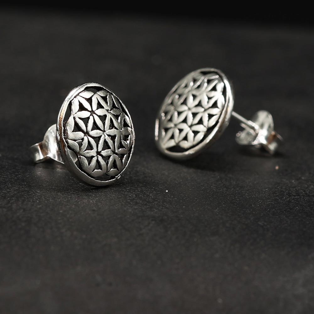 Blume des Lebens 925 Silber Ohrstecker groß Damen Ohrschmuck