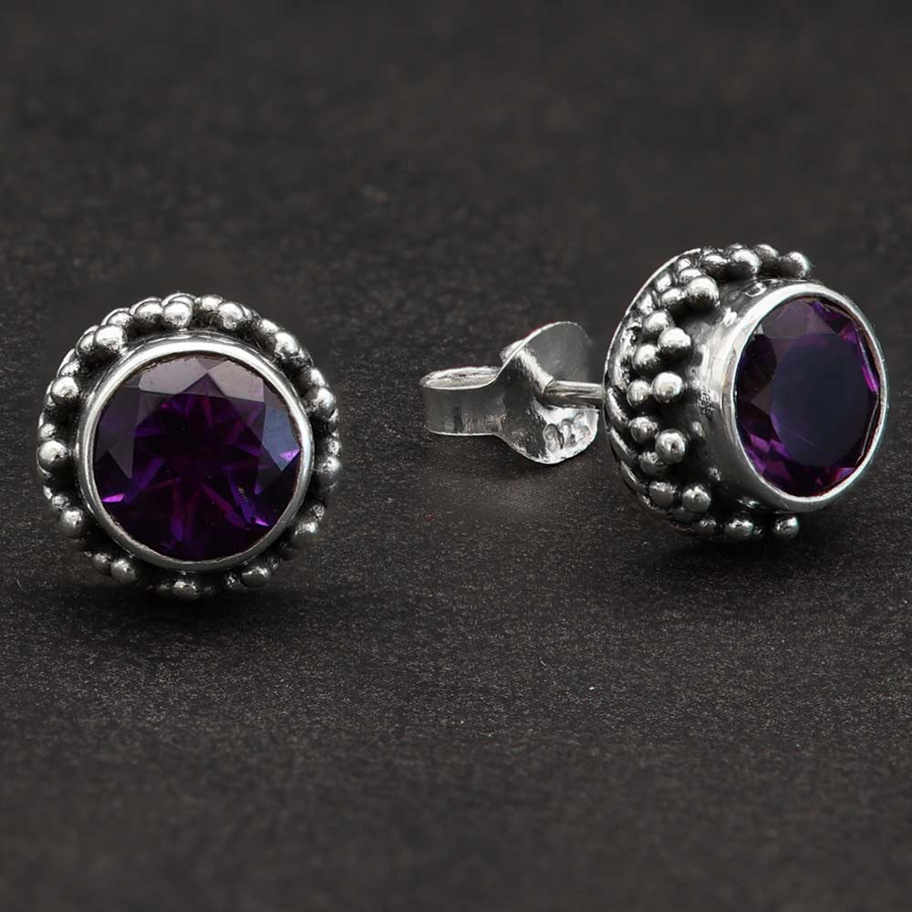 Ohrstecker 925 Silber Amethyst handgearbeitet Ohrschmuck mit Edelsteinen