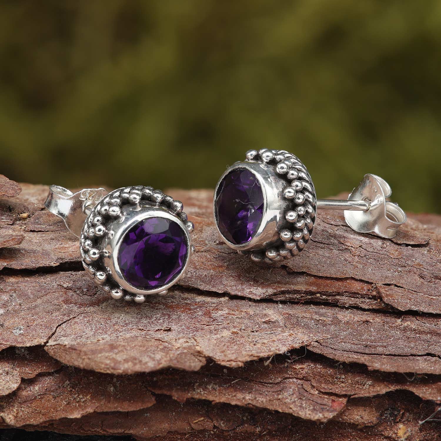 Amethyst Schmuck Ohrstecker Steinschmuck Edelstein 925 Silber (Paar)