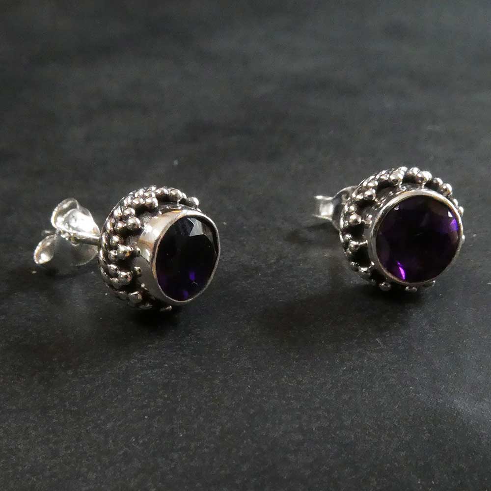 Amethyst Ohrstecker Edelstein Ohrring Handarbeit 925 Silber Ohrschmuck