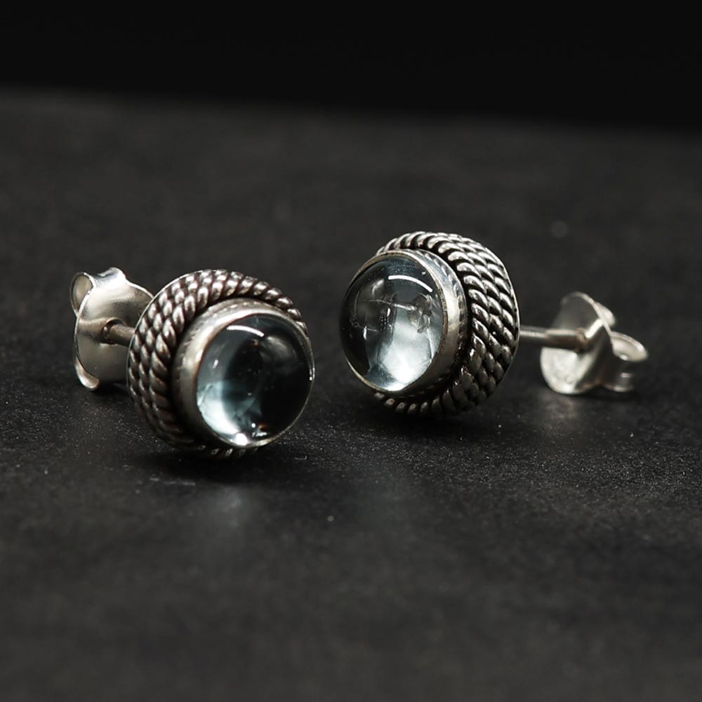 Edelstein Ohrringe Blauer Topas 925 Silber Hand geschmiedet edler Ohrschmuck Damen