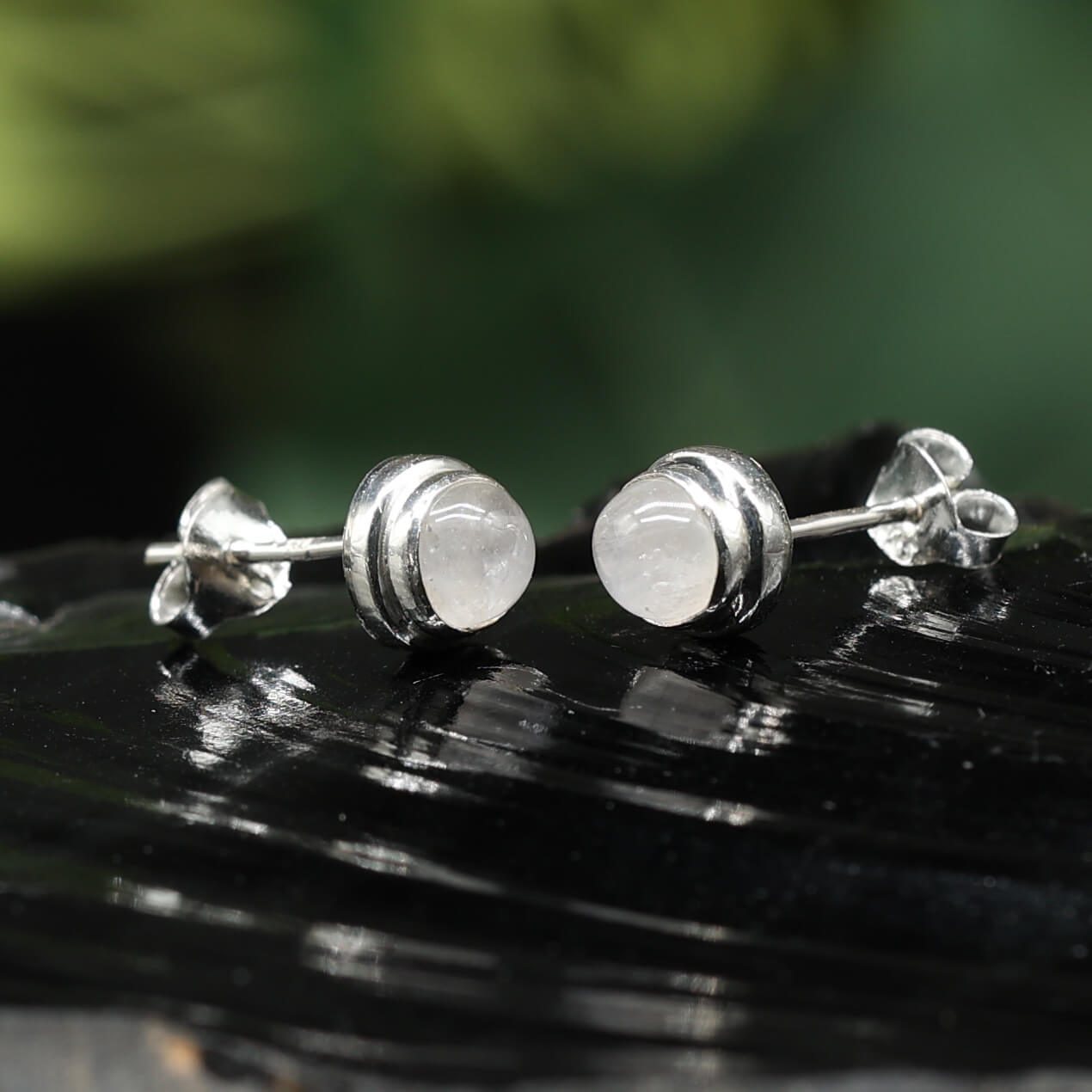 Mondstein Ohrstecker Steinschmuck 925 Silber (Paar)