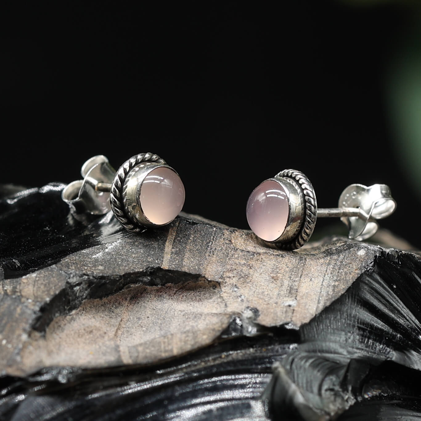 Ohrstecker Rosenquarz Ø 7mm 925 Silber Damen Ohrringe (Paar)
