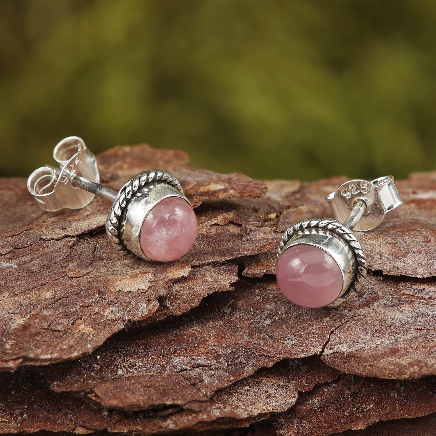 Rosenquarz Ohrschmuck Edelstein feines Sterlingsilber ausgefallene Ohrringe