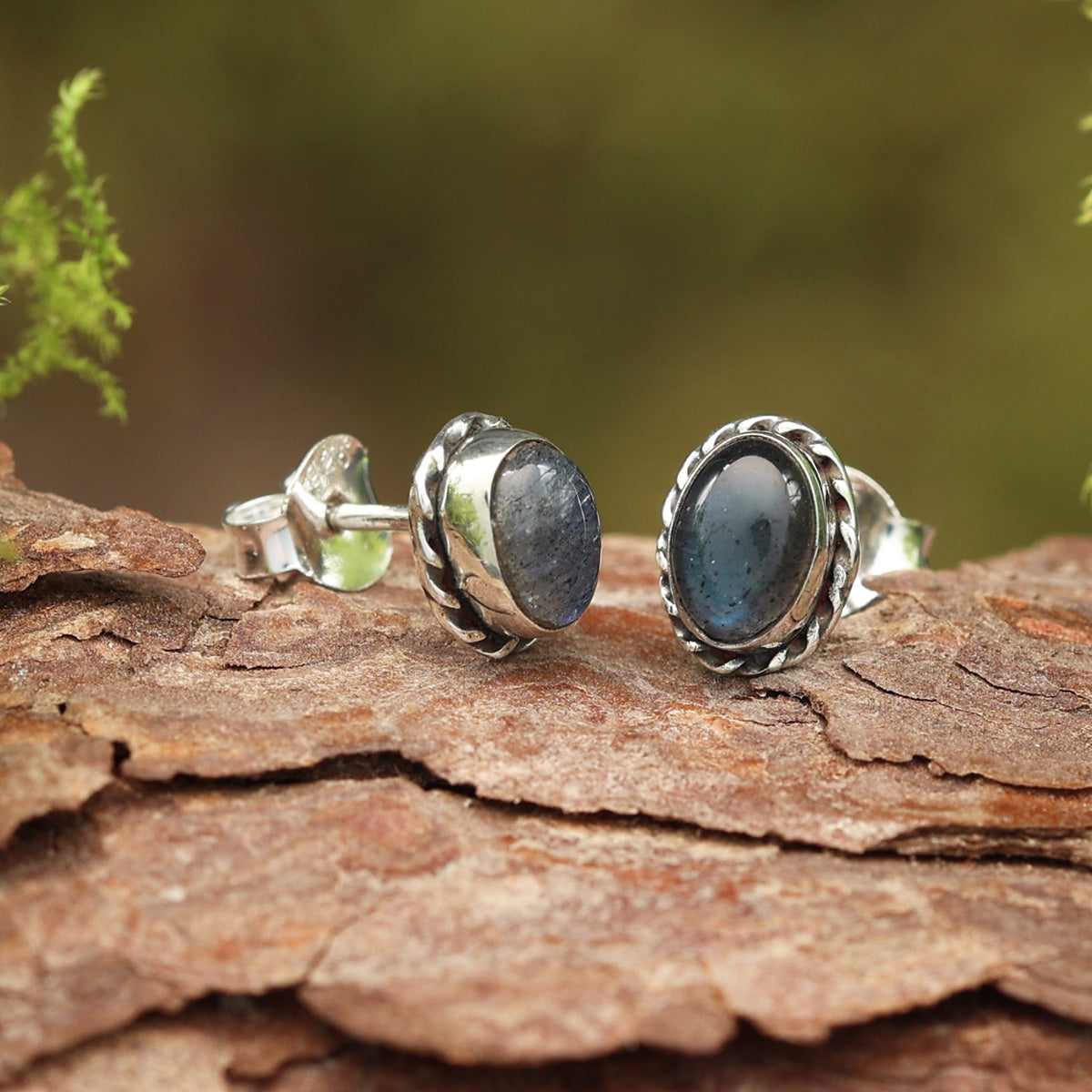 Ohrringer Labradorit 925 Silber Ohrstecker Edelstein Damen Ohrringe (Paar)