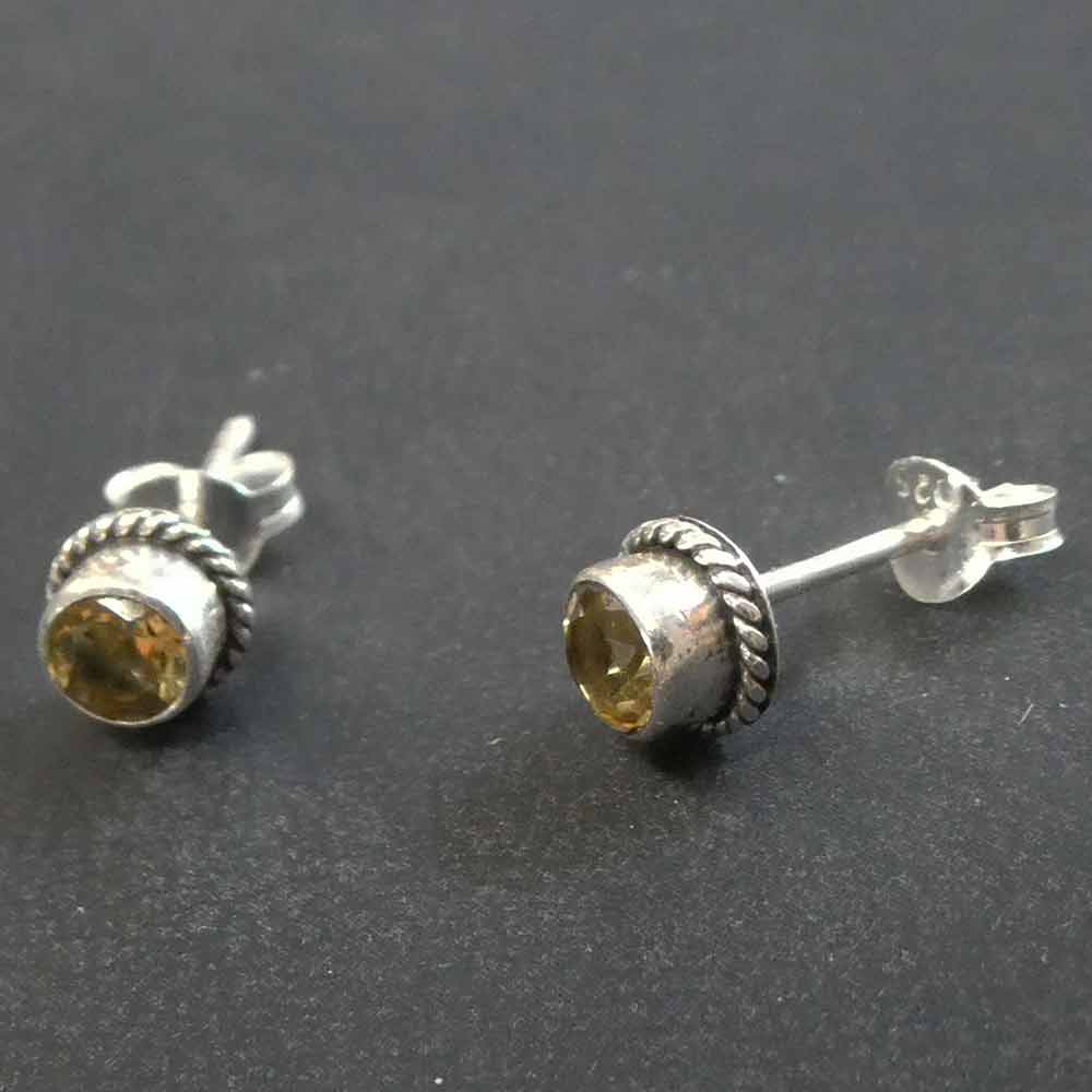 Citrin Ohrstecker 925 Silber zarte Damen Ohrringe gelber Edelstein