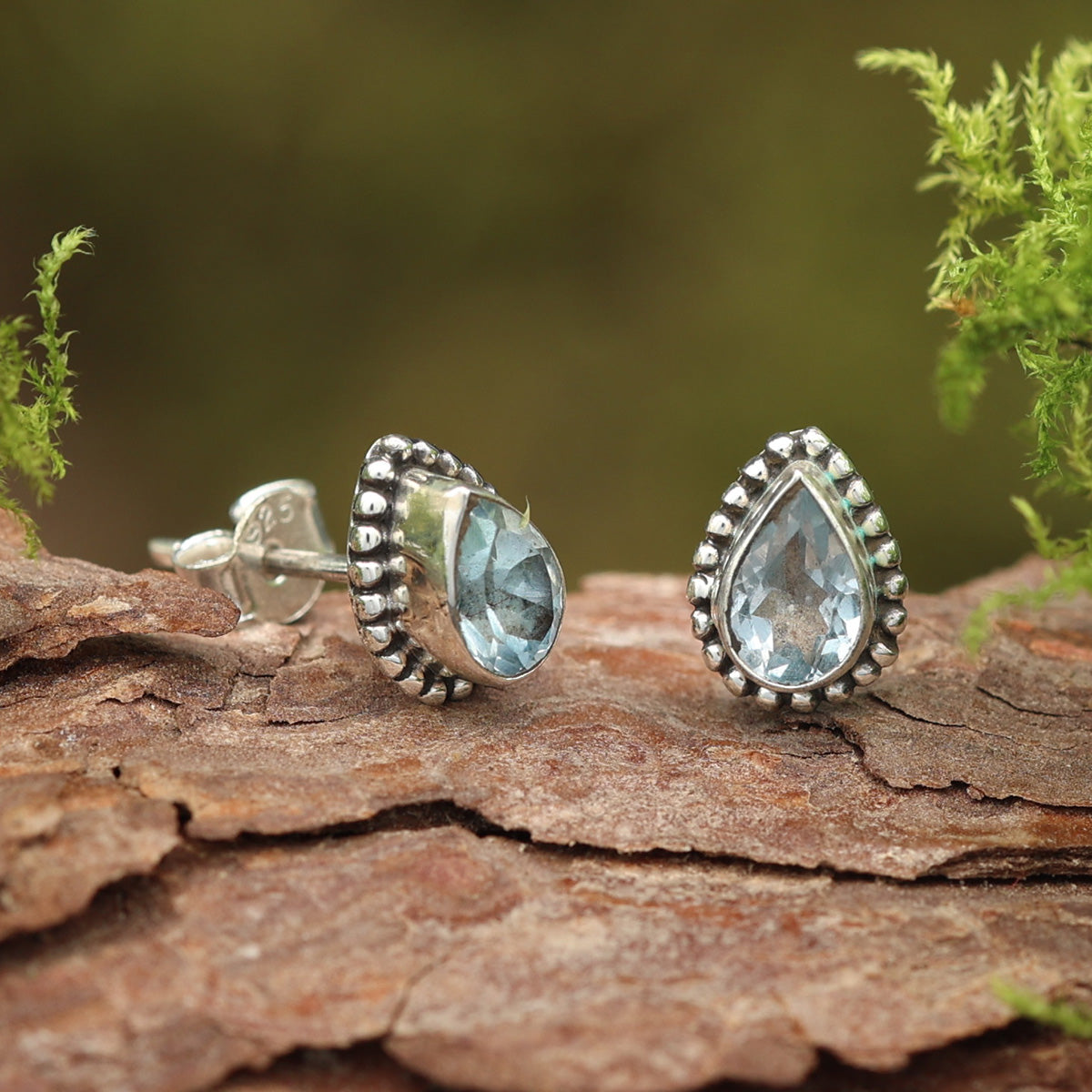 Edelstein Ohrringe Blauer Topas Ohrstecker 925 Silber (Paar)