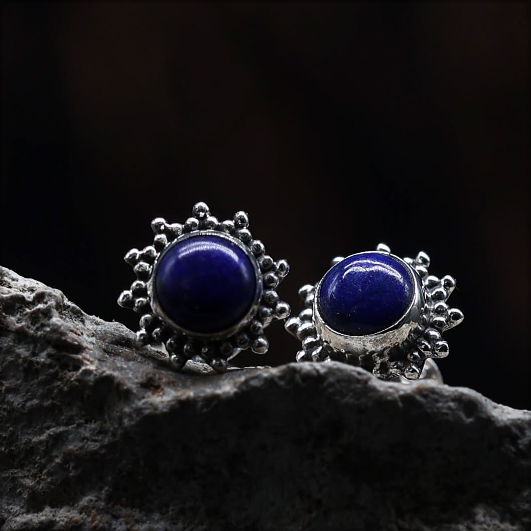 Sonnen Ohrstecker Lapislazuli Damen Ohrring 925 Silber (Paar)