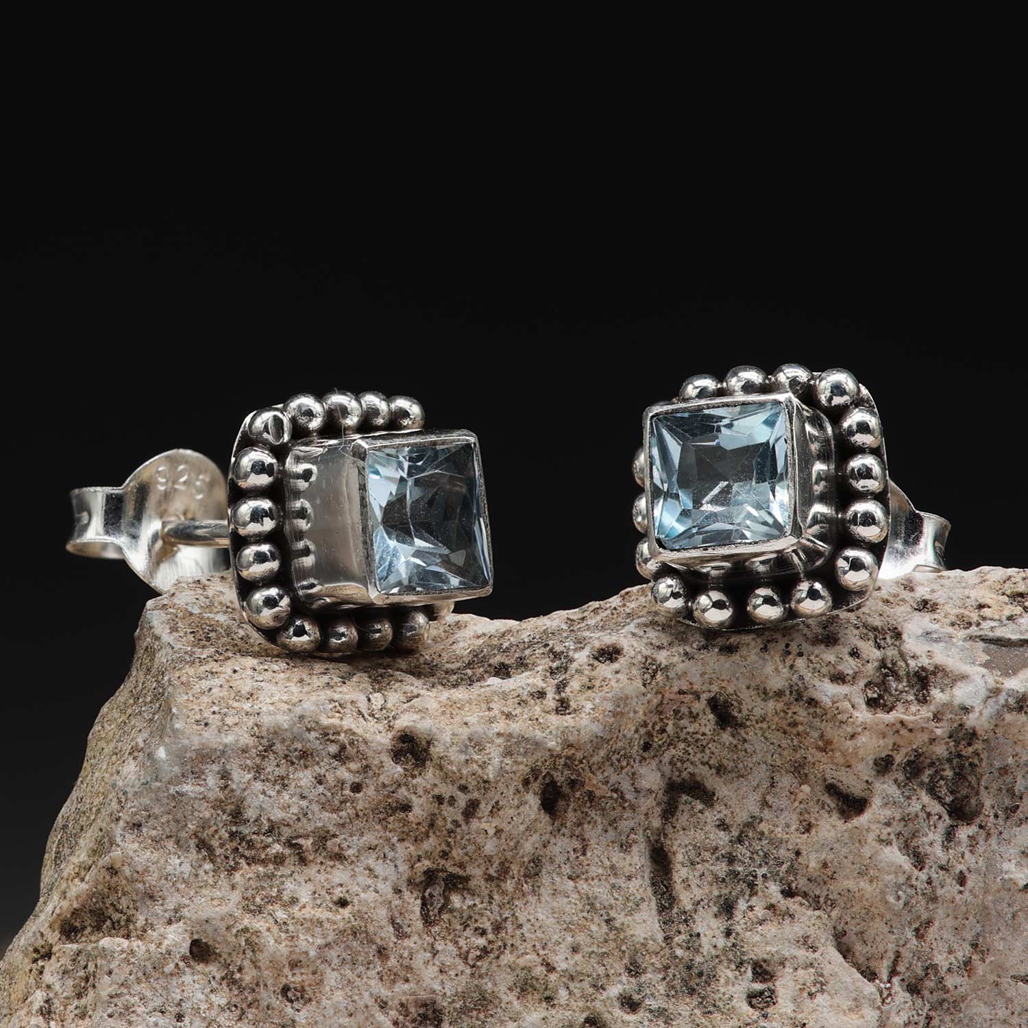 Blauer Topas Ohrstecker 925 Silber edler Ohrschmuck Edelsteine