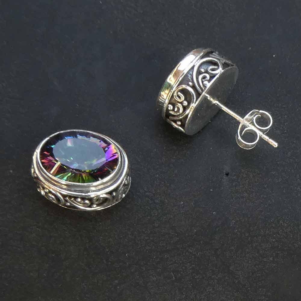 Regenbogen Aura Quarz Ohrstecker Steinschmuck Motiv Sonne magic colour