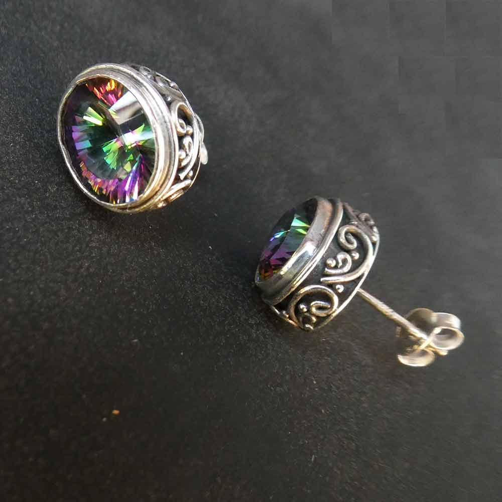 Regenbogen Aura Quartz Ohrringe Steinschmuck Edelstein