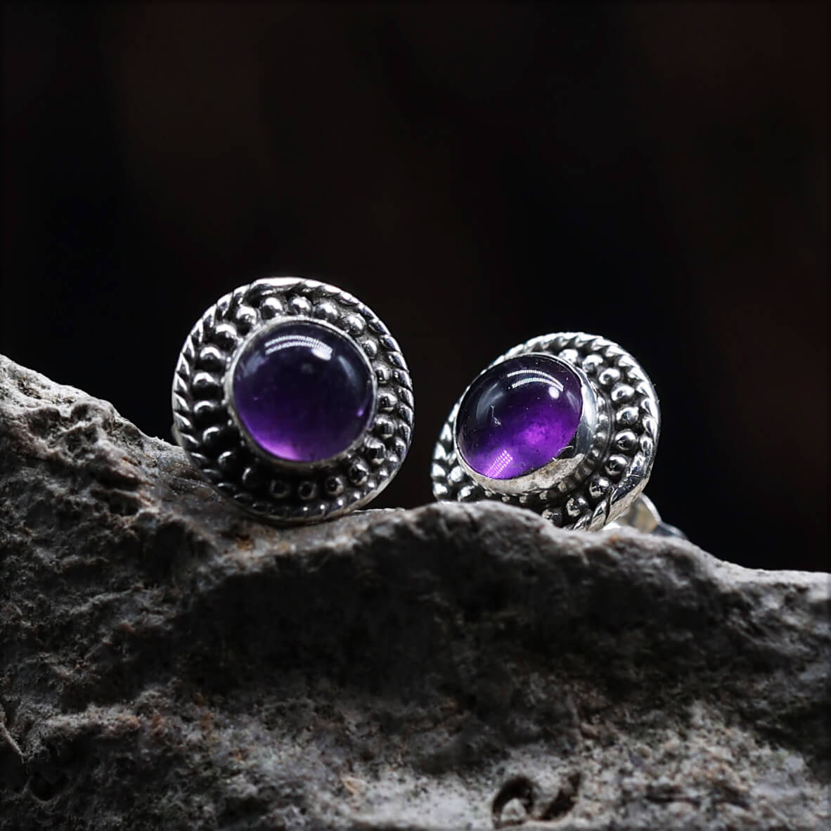 Zeitlose Ohrstecker Amethyst Damen Ohrring 925 Silber (Paar)