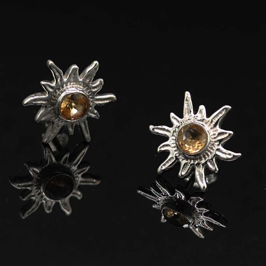 Citrin Ohrringe Edelstein Sonne Ohrstecker Damen Ohrschmuck